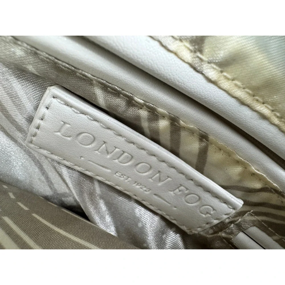 London Fog Satchel Handbag Womens Medium Grey White Faux Leather Scarf Detail‎